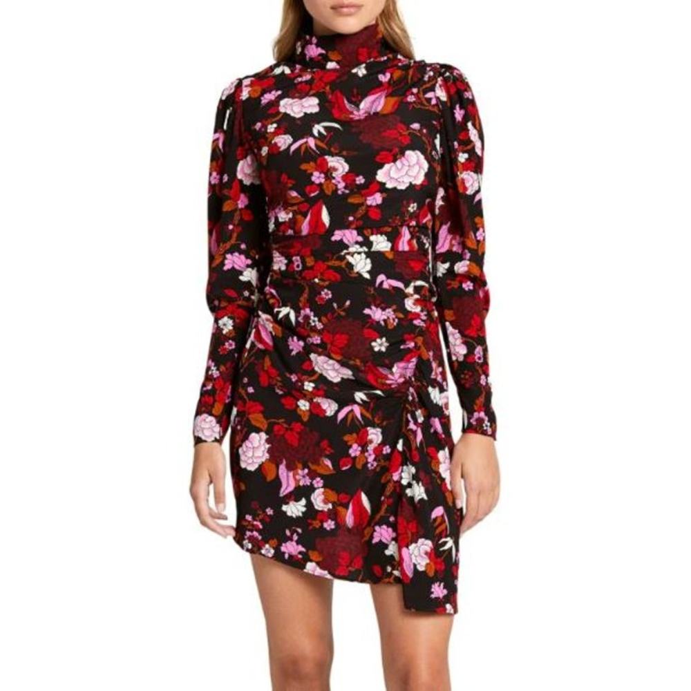 ALC Marcel Floral Draped Stretch-Silk Dress Women's Size 2 Multi Asymmetric Hem
